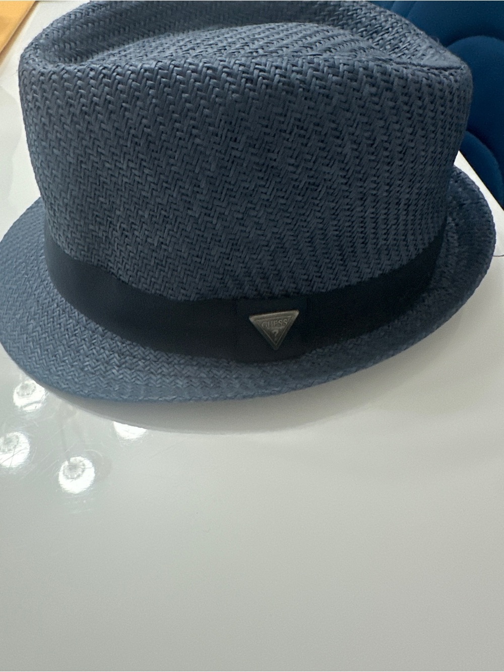Guess Blue Straw Fedora with Black Band